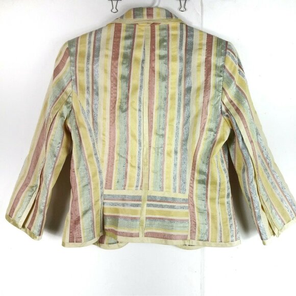 Vintage Silk Blazer Womens 4 Pastel Floral Stripe Sequin Art to Wear Glam 90s - Picture 6 of 9